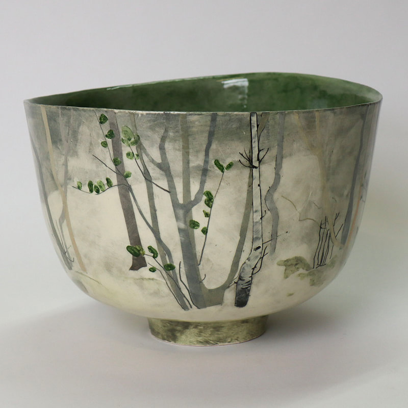 Large ceramic bowl painted  depicting trees