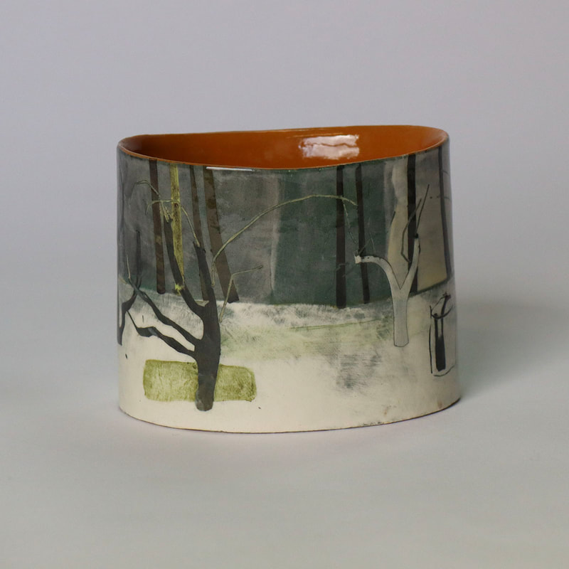 small ceramic cylinder bowl, orchard imagery