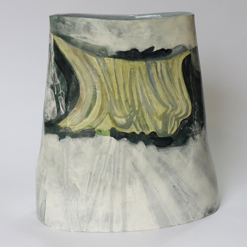 ceramic vessel painted depicting fields